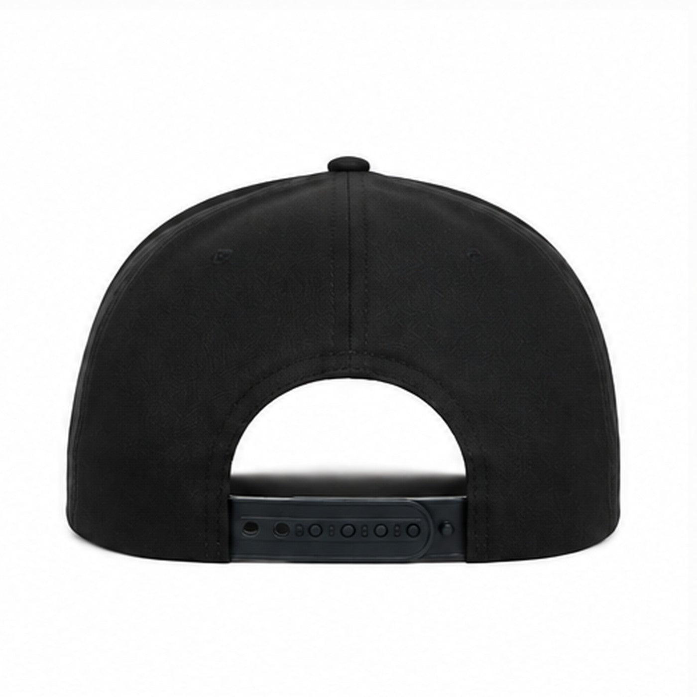 Black BM rope hat, back view with adjustable snapback