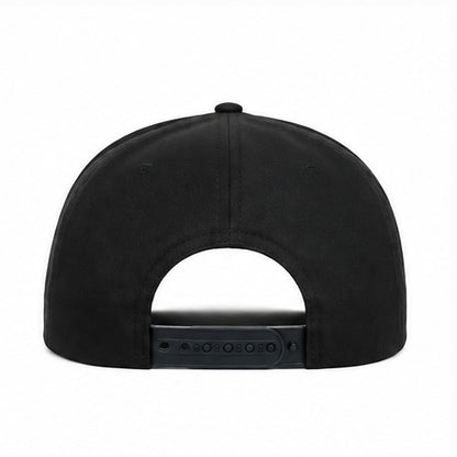 Black BM rope hat, back view with adjustable snapback
